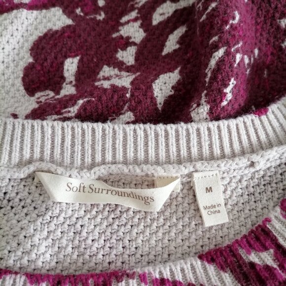 Soft surroundings Womens Fuchsia Purple Floral Print Knit Pullover Sweater Sz M - Picture 5 of 6